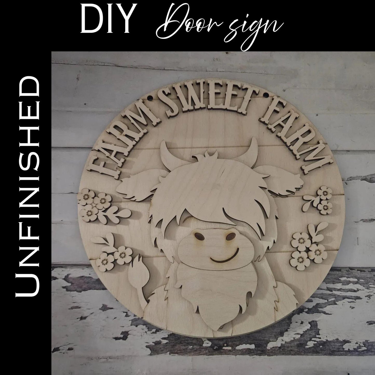 DIY Highland Cow Door Hanger Blank – Farmhouse Decor