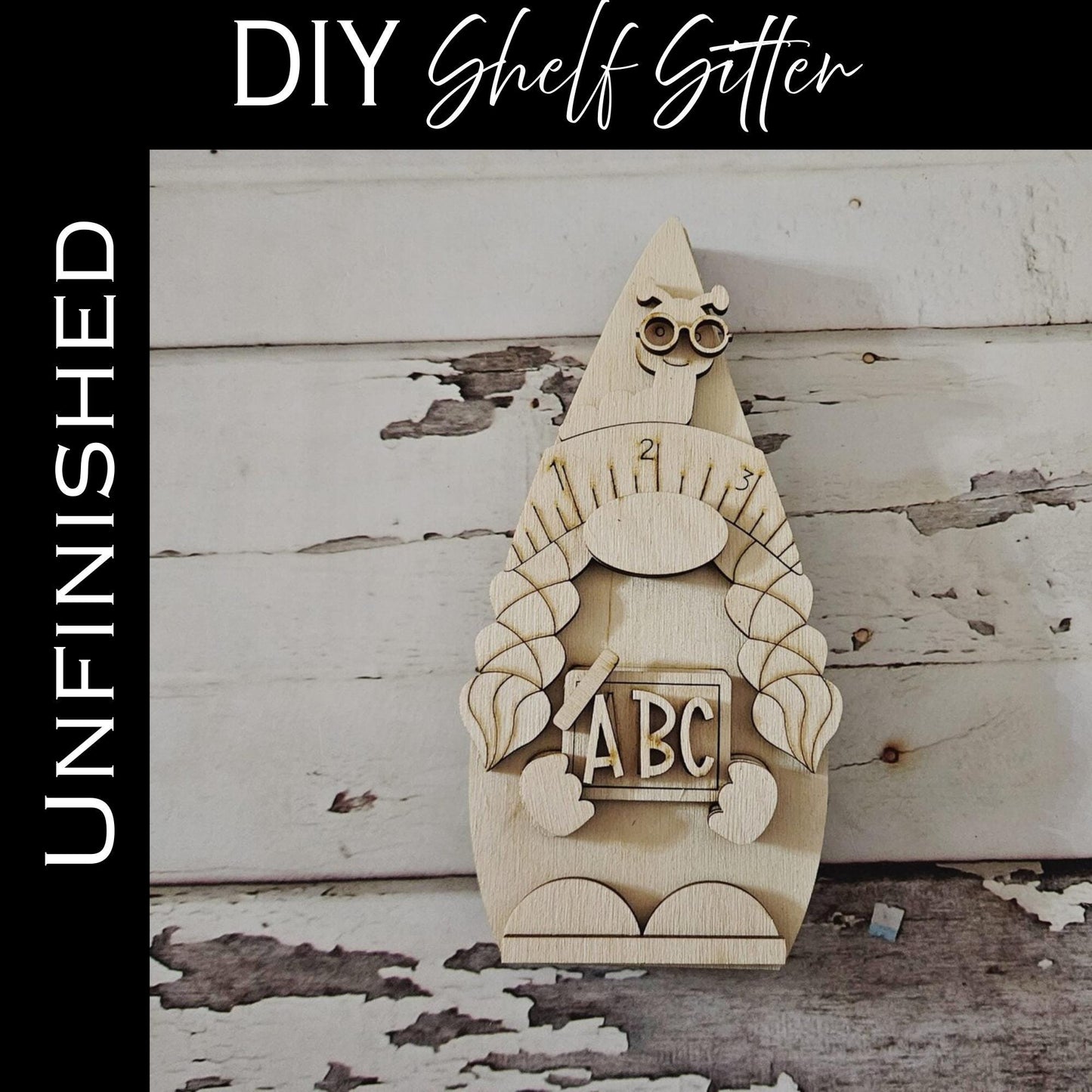 Teacher Gnome Wood Blank, DIY School Shelf Sitter Decor