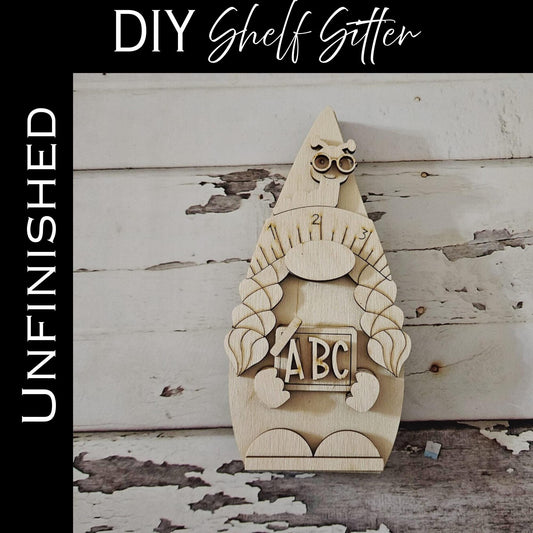 Teacher Gnome Wood Blank, DIY School Shelf Sitter Decor