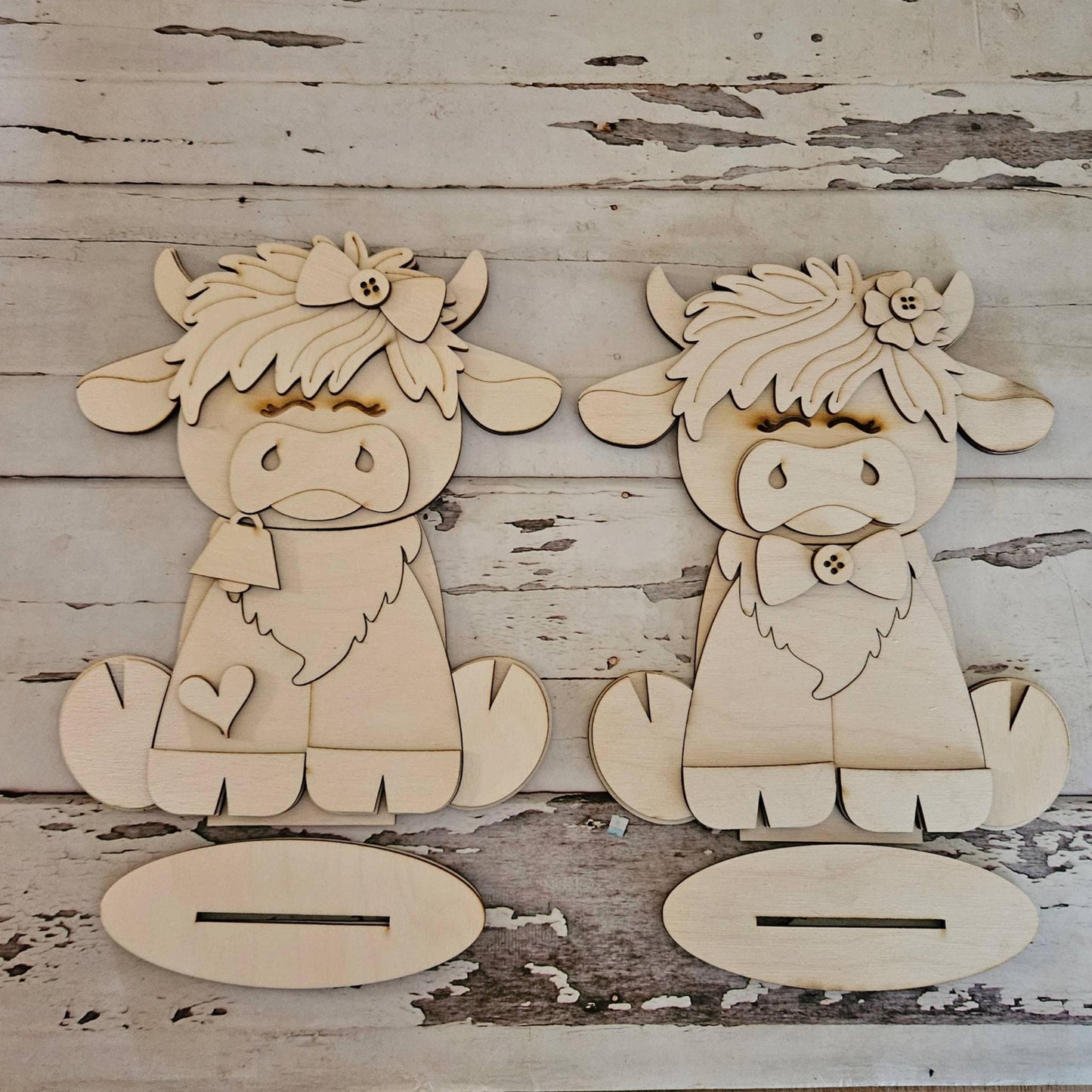 DIY Highland Cow Shelf Sitter, Wood Tiered Tray Decor Blank