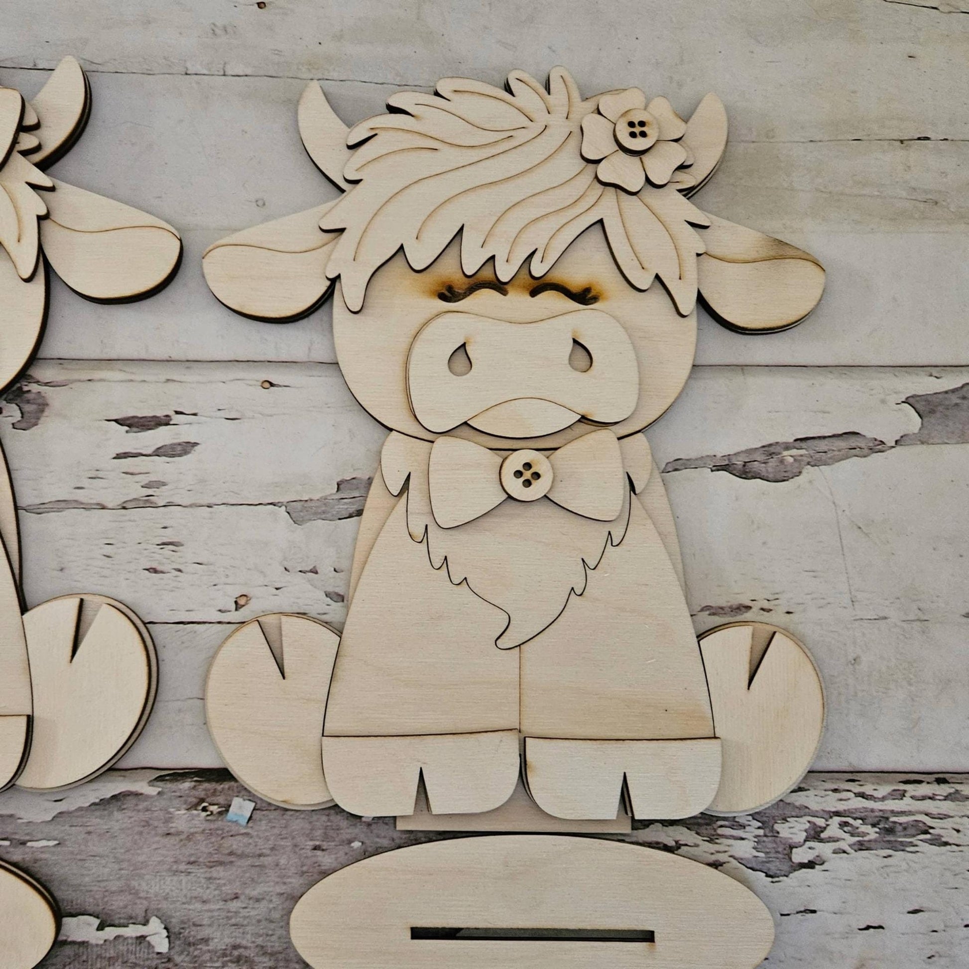 DIY Highland Cow Shelf Sitter, Wood Tiered Tray Decor Blank