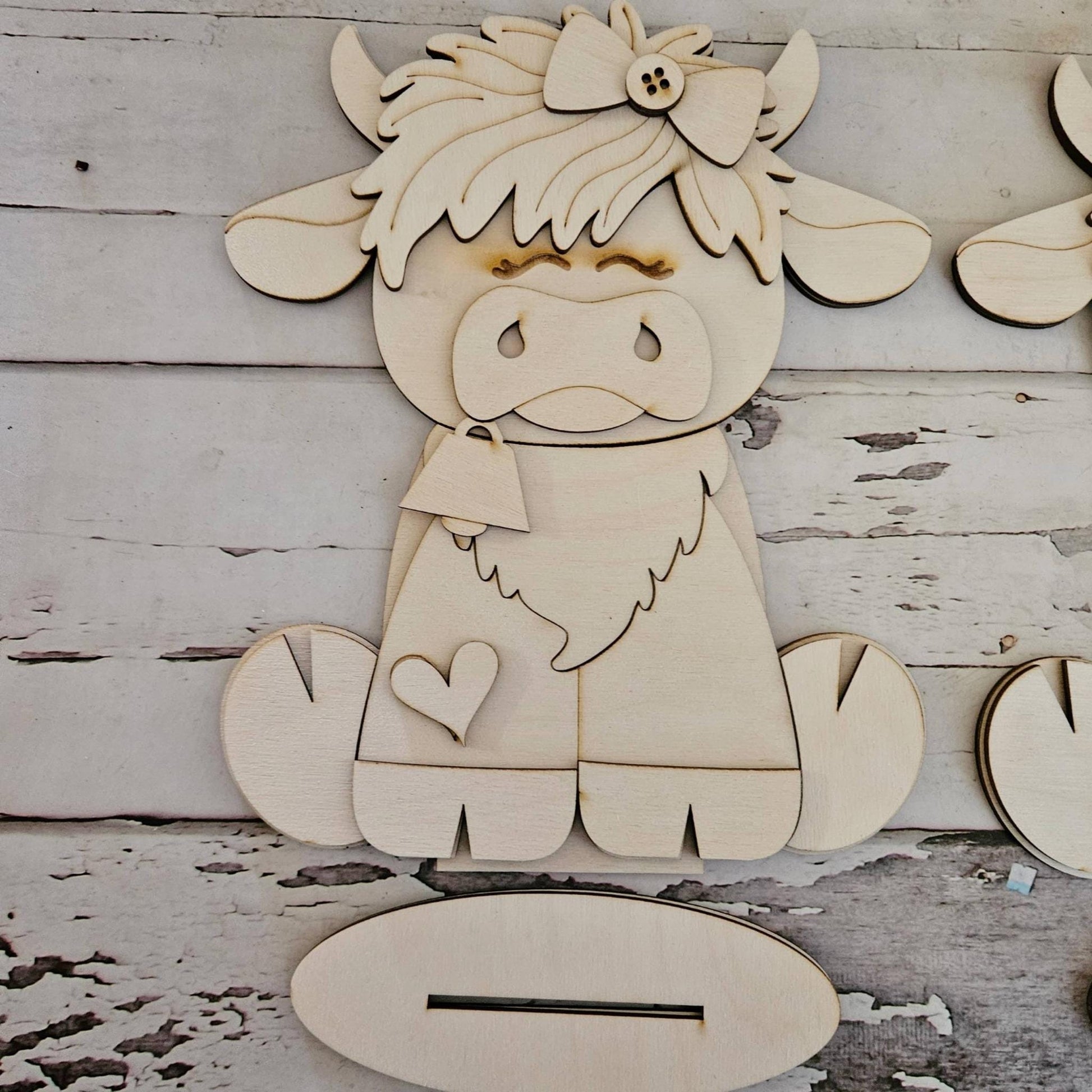 DIY Highland Cow Shelf Sitter, Wood Tiered Tray Decor Blank