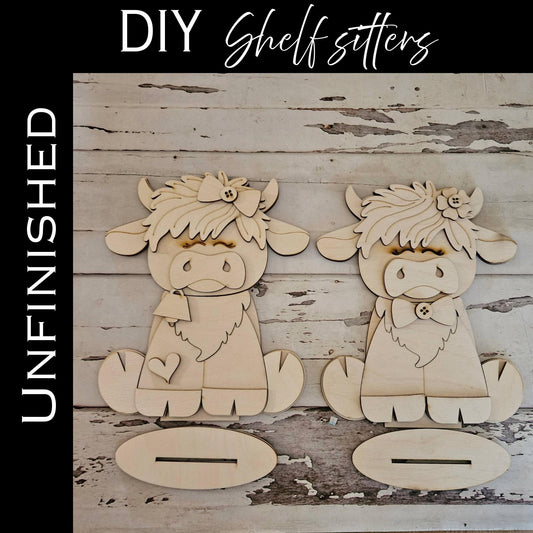 DIY Highland Cow Shelf Sitter, Wood Tiered Tray Decor Blank