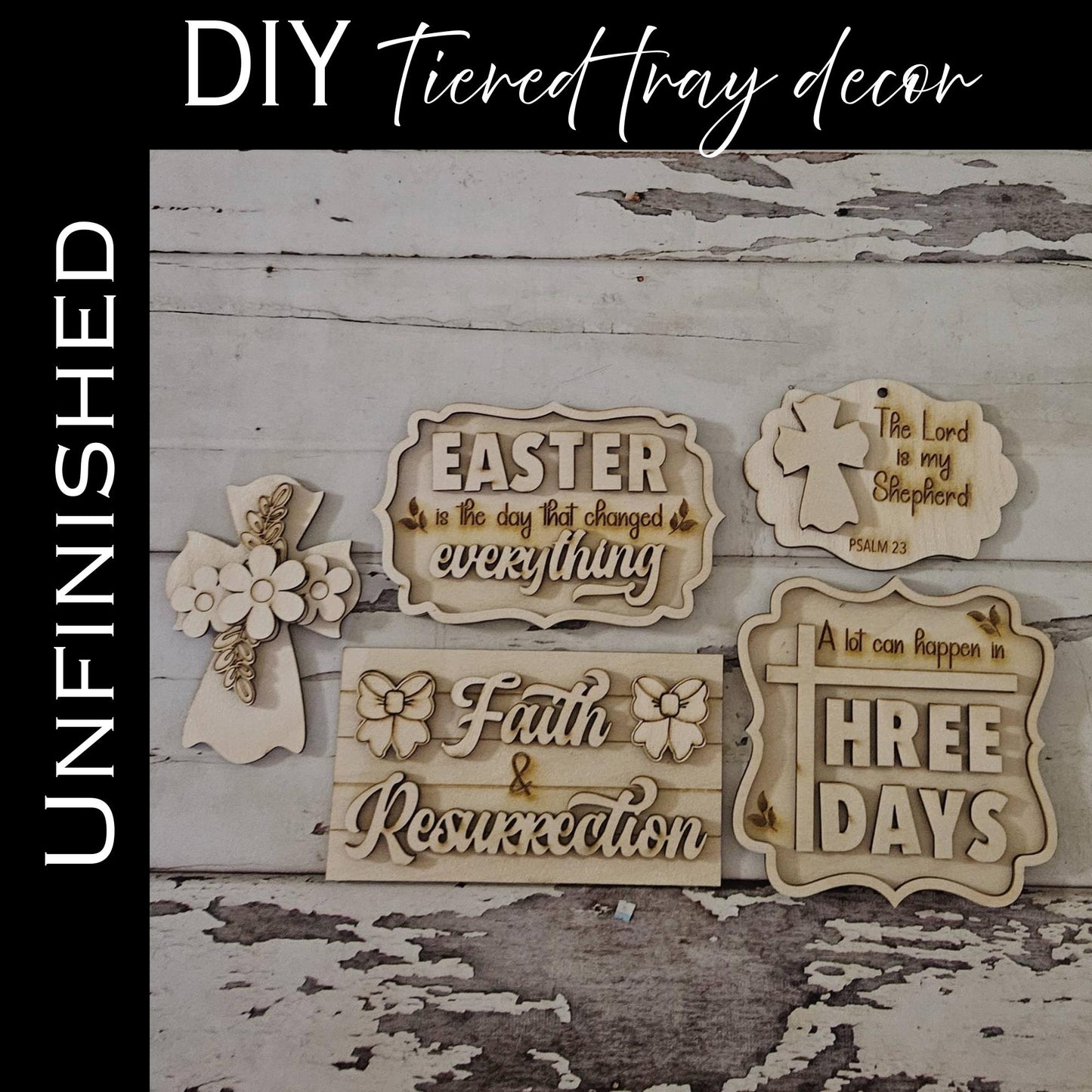 DIY Easter Tiered Tray Decor Blanks, Spring Mini Signs Kit
