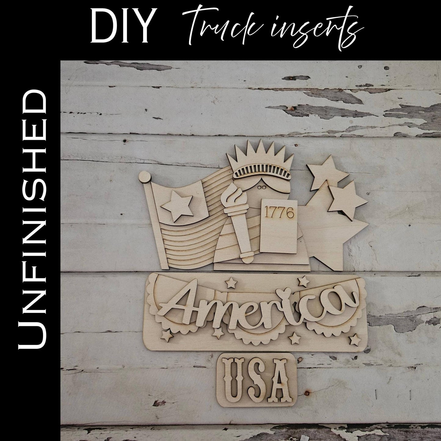 DIY 4th of July Truck insert shelf sitter, Make your own Patriotic home decor