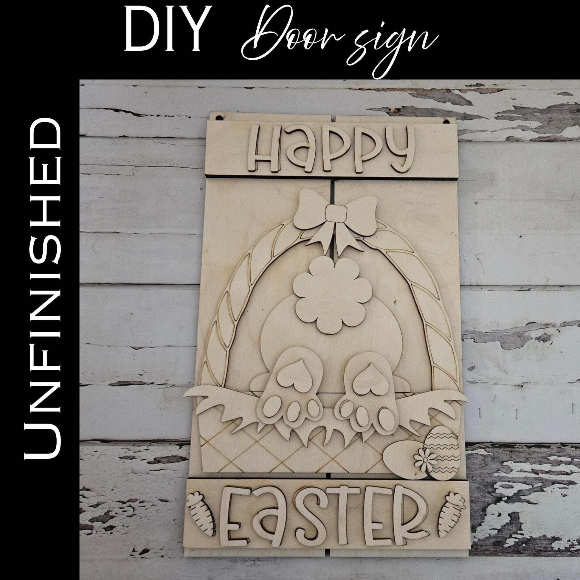 DIY Easter Bunny Door Hanger Kit – Unfinished Wood Sign
