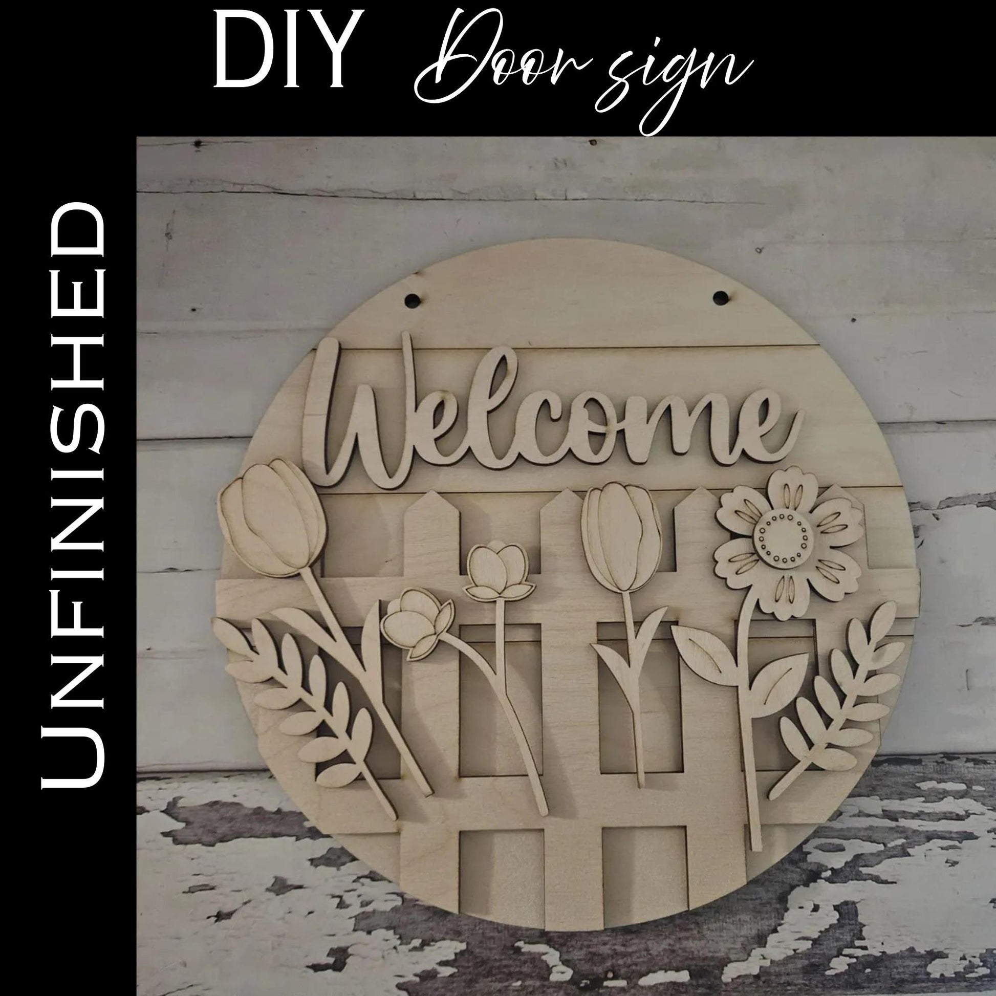 DIY Welcome Door Sign – Unfinished Wood Floral Hanger
