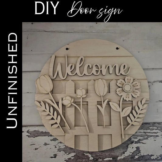 DIY Welcome Door Sign – Unfinished Wood Floral Hanger
