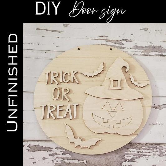 DIY Halloween Door Hanger Blank | Pumpkin, Bats, 'Trick or Treat'