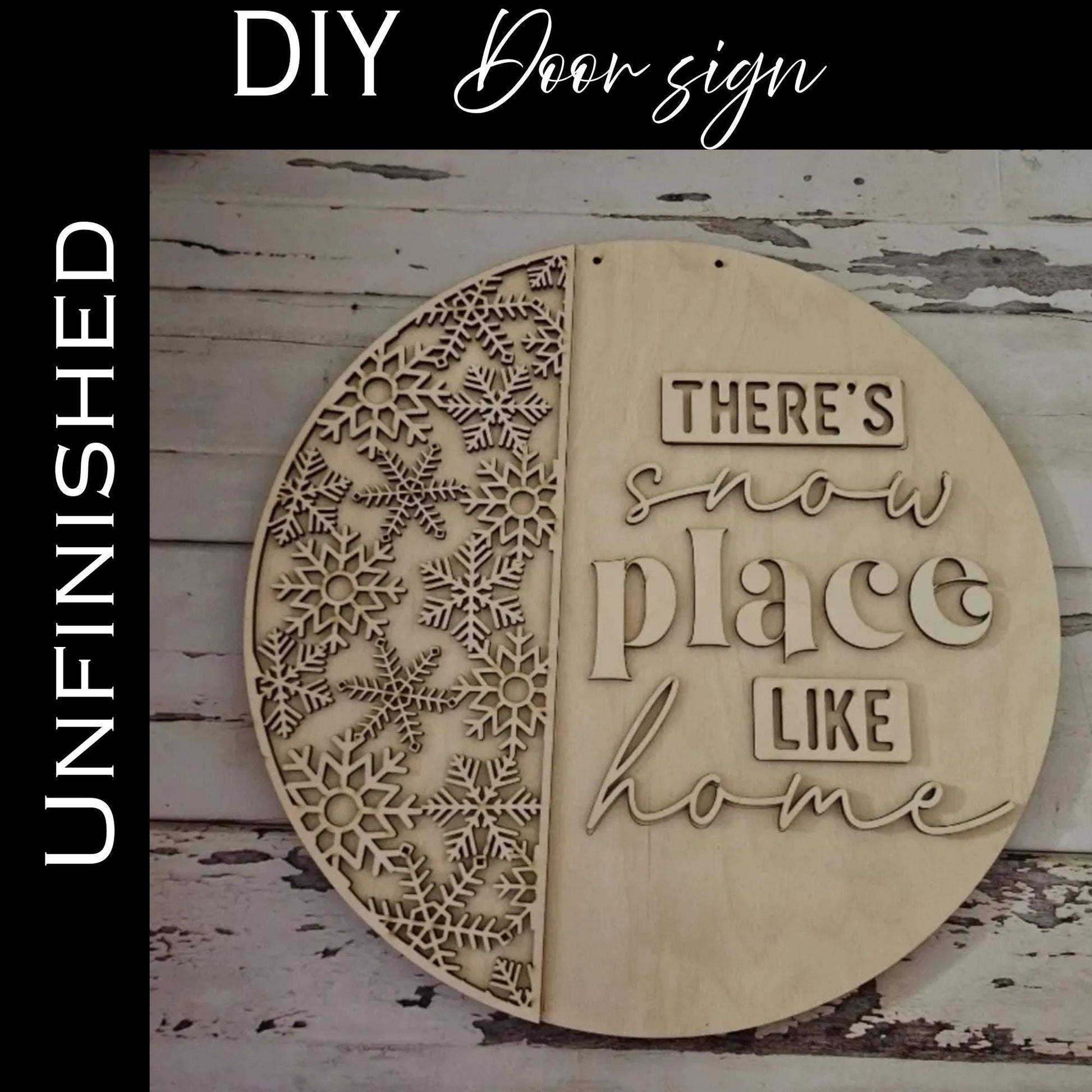 DIY Winter Door Hanger Blank | Snowflake Round Wood Sign