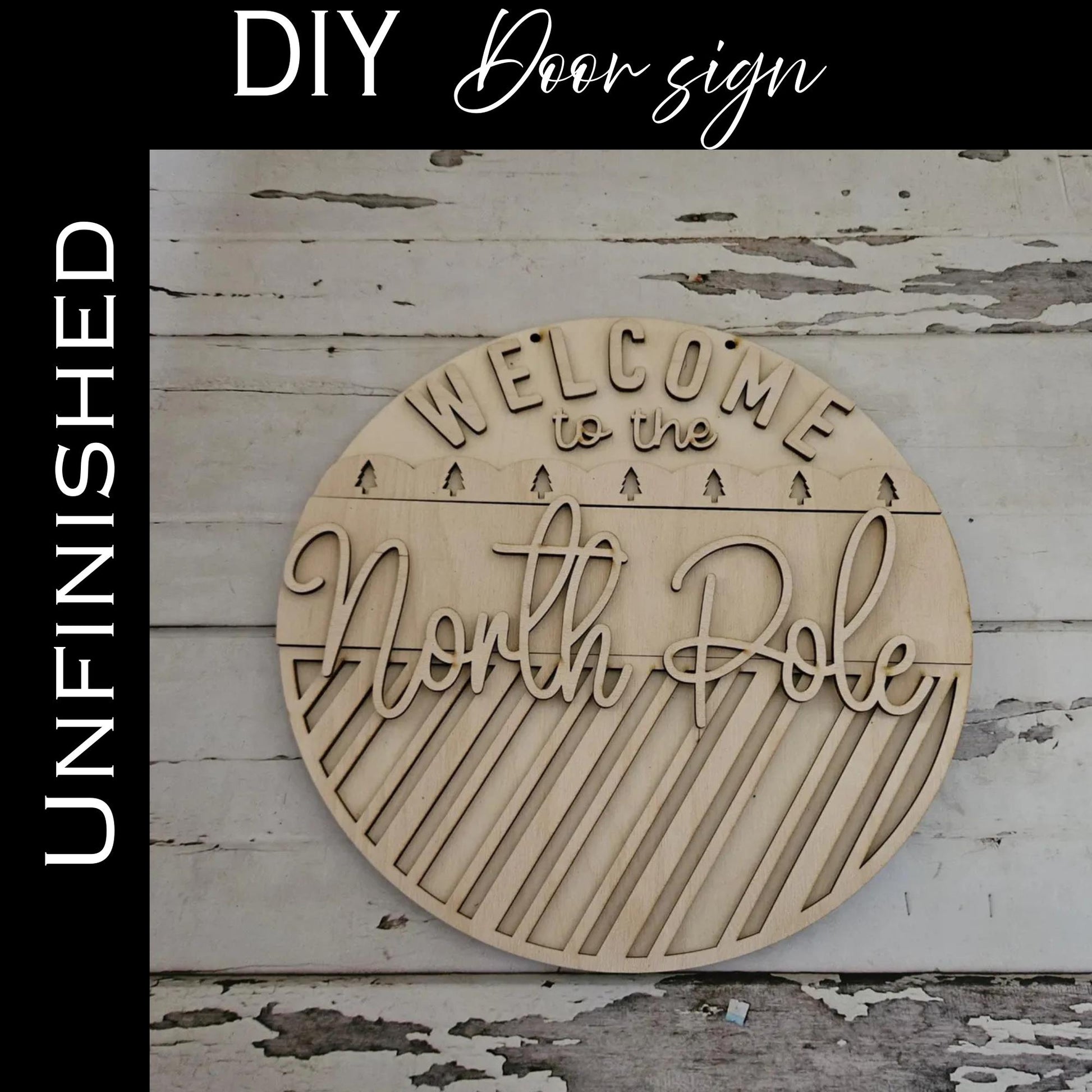 DIY Christmas door sign; Unfinished door round