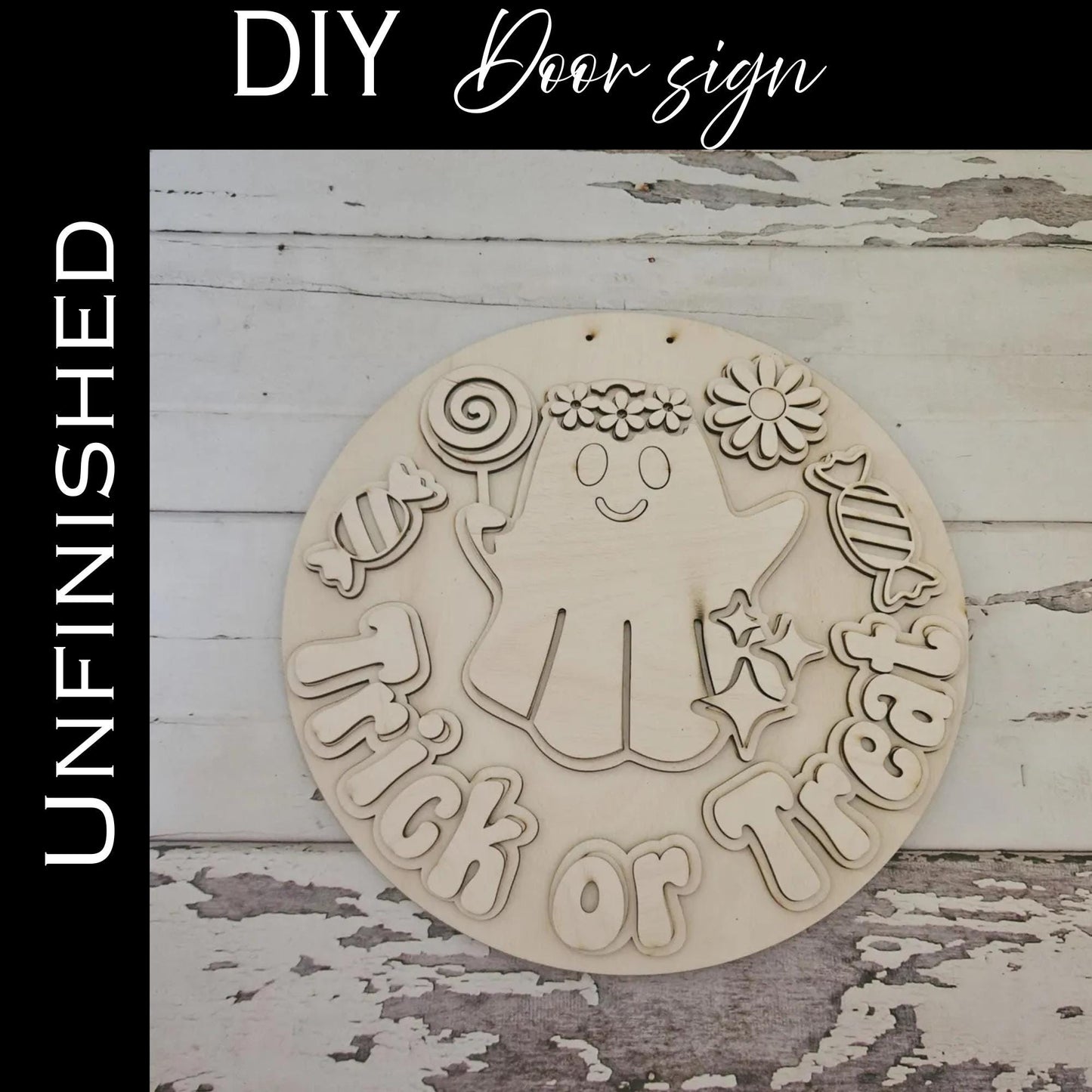 DIY Halloween Wood Door Sign: Unfinished Craft Kit