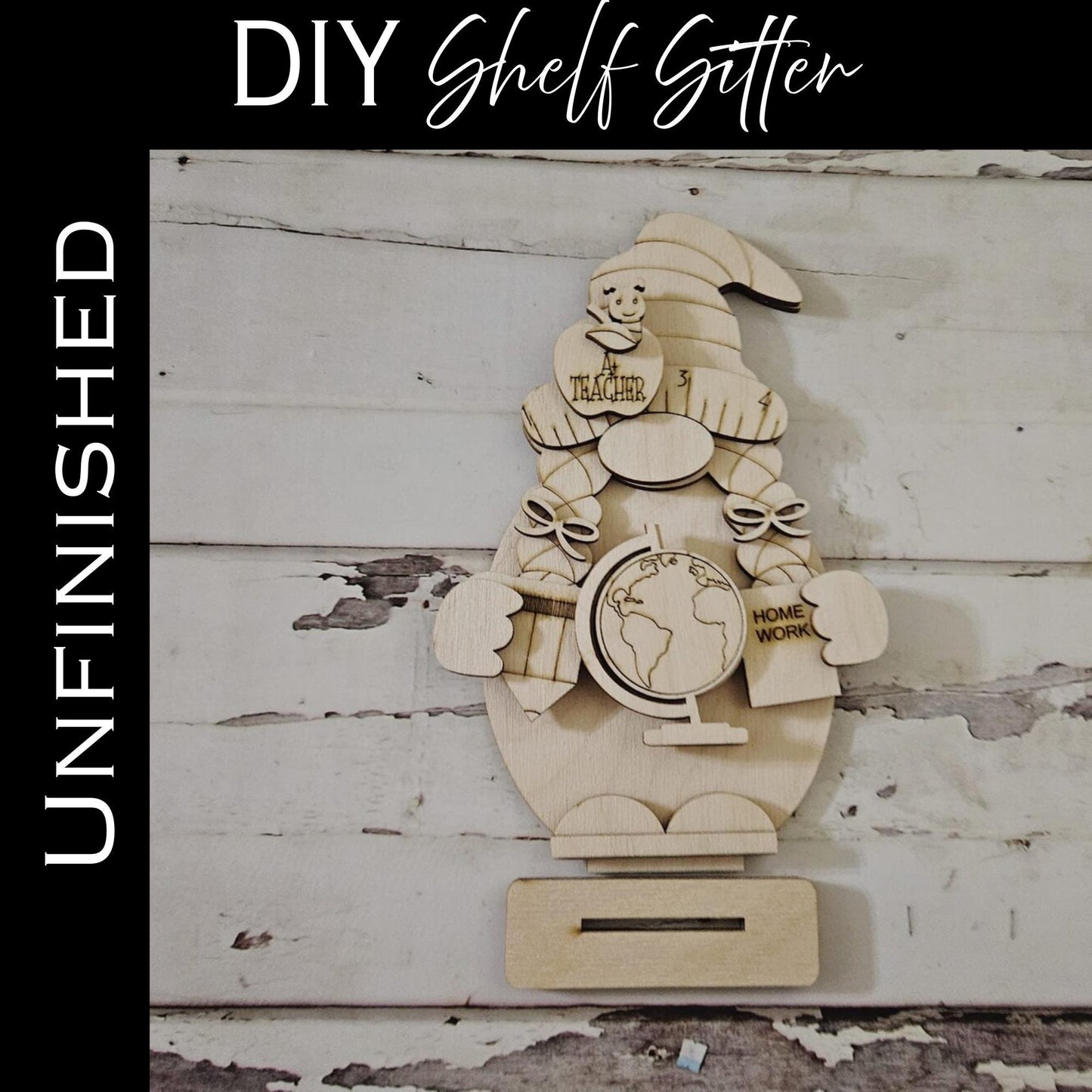 Teacher Gnome Wood Blank, DIY Tiered Tray Decor, School Shelf Sitter