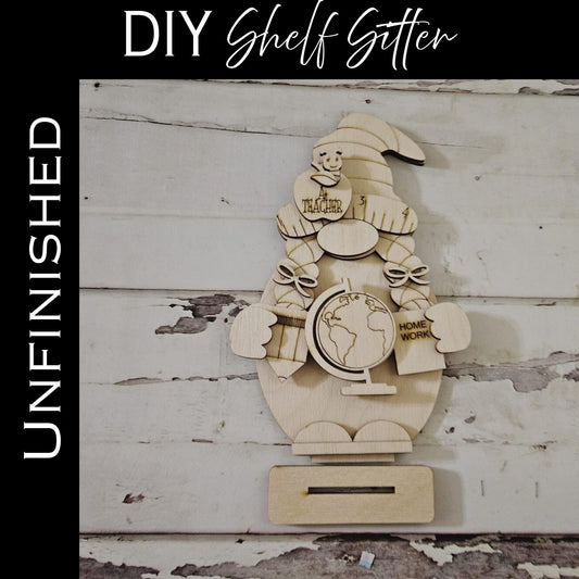 Teacher Gnome Wood Blank, DIY Tiered Tray Decor, School Shelf Sitter