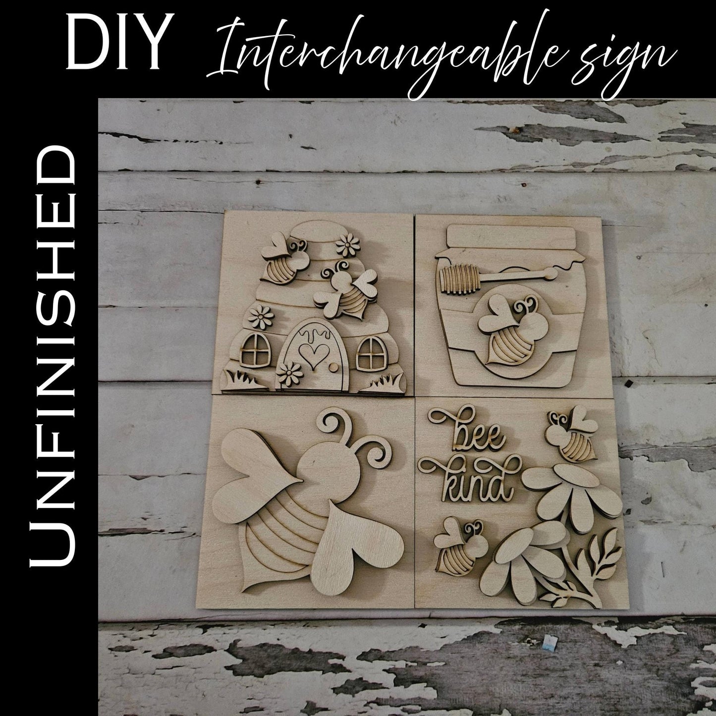 DIY Honey Bee Tiered Tray Sign – Unfinished Birch Wood Decor