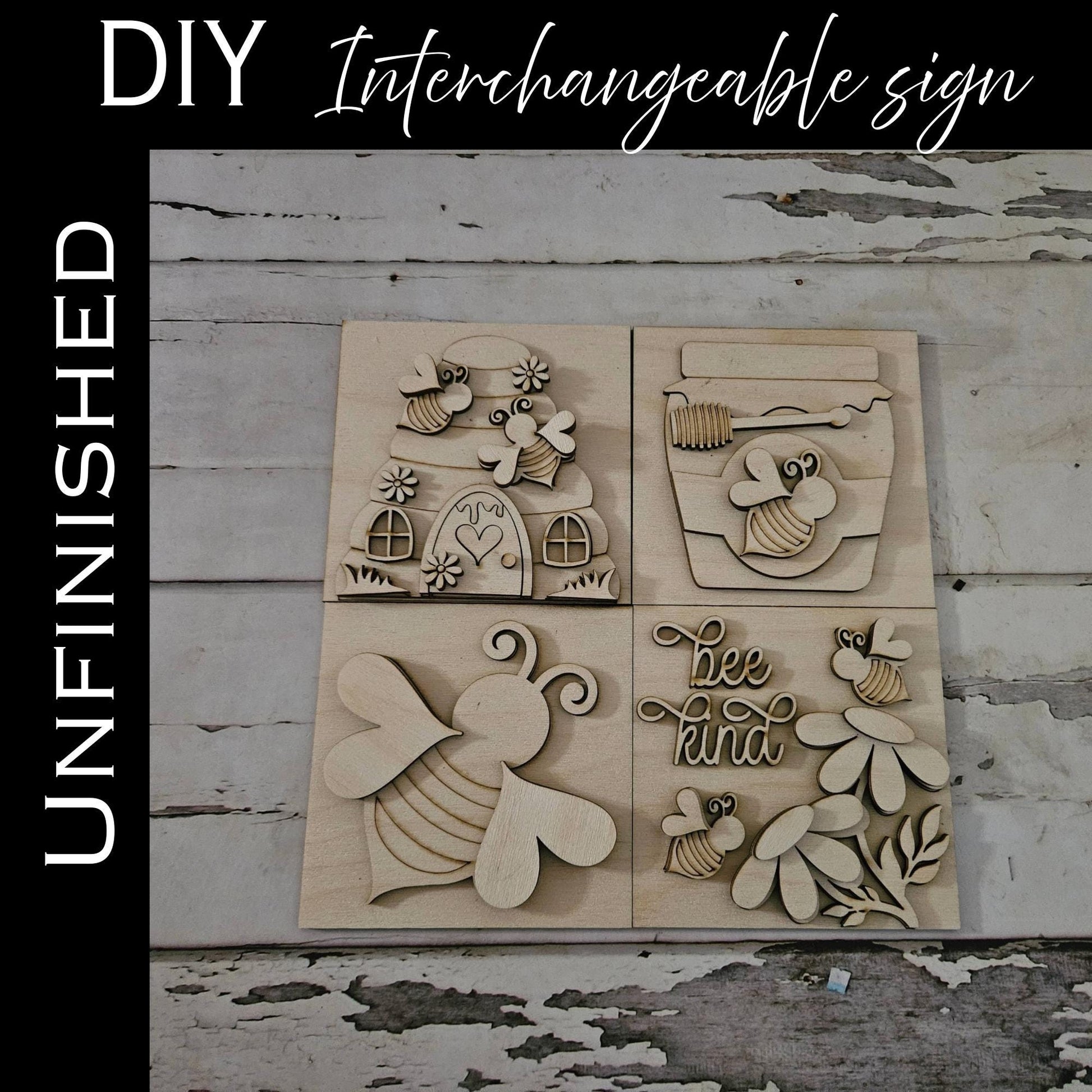 DIY Honey Bee Tiered Tray Sign – Unfinished Birch Wood Decor
