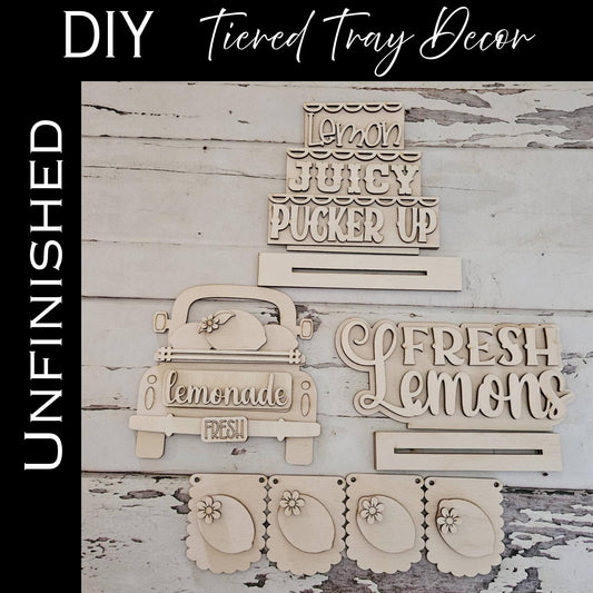 Lemonade Summer Tiered Tray Blank, DIY Lemon Wood Craft Kit