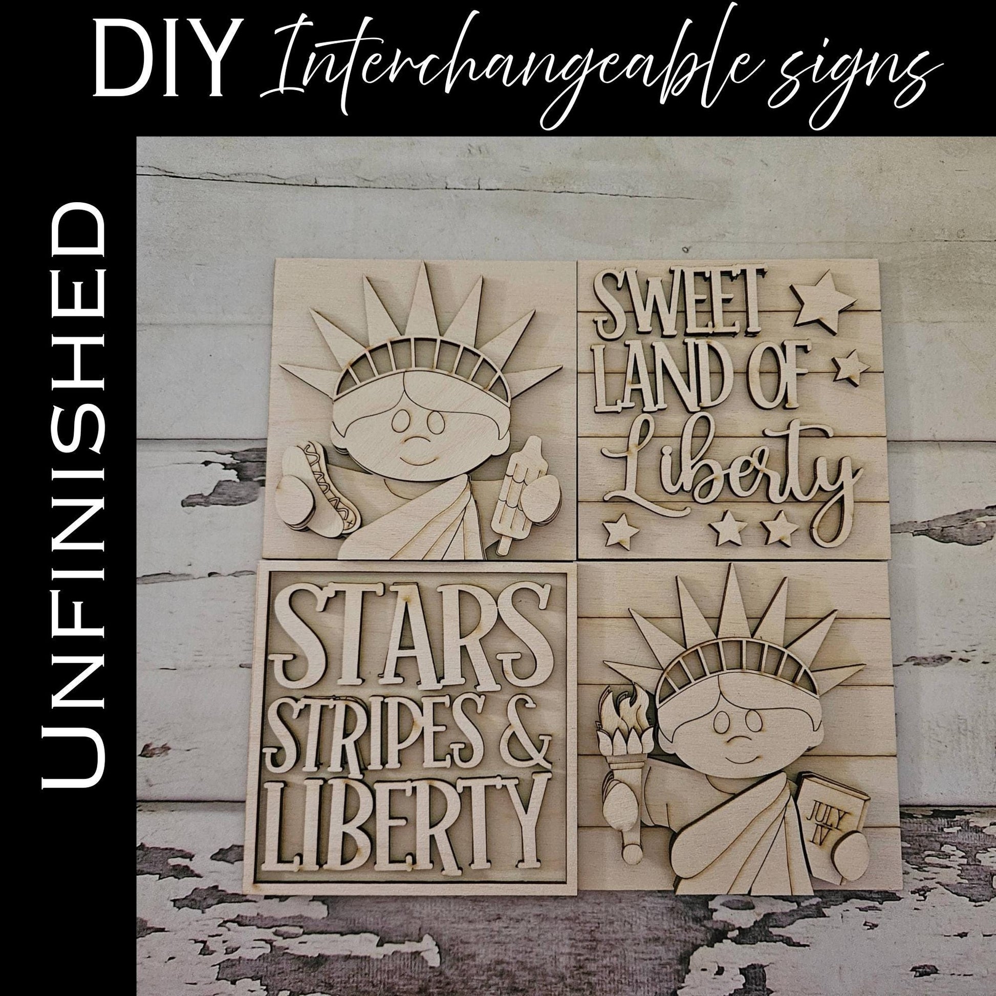 DIY 4th of July Interchangeable Sign – Unfinished Wood Patriotic Decor