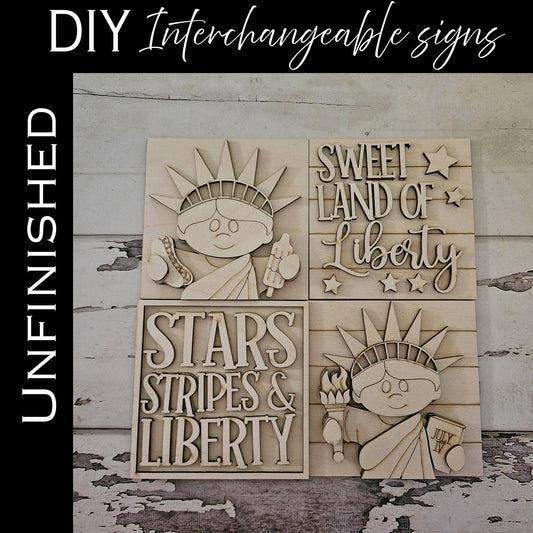 DIY 4th of July Interchangeable Sign – Unfinished Wood Patriotic Decor