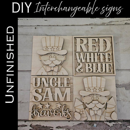 DIY 4th of July Interchangeable Sign – Unfinished Wood Patriotic Decor