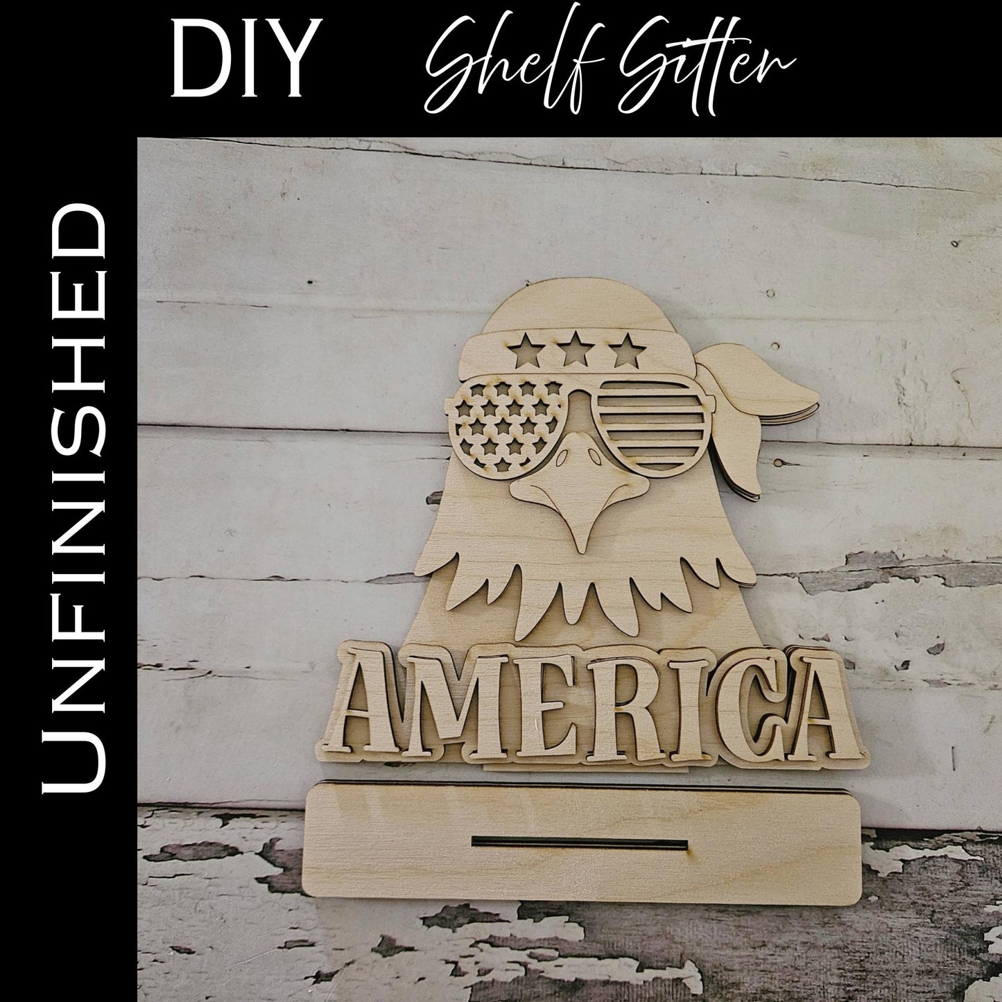 4th of July Gnome Shelf Sitter Wood Blank DIY Kit