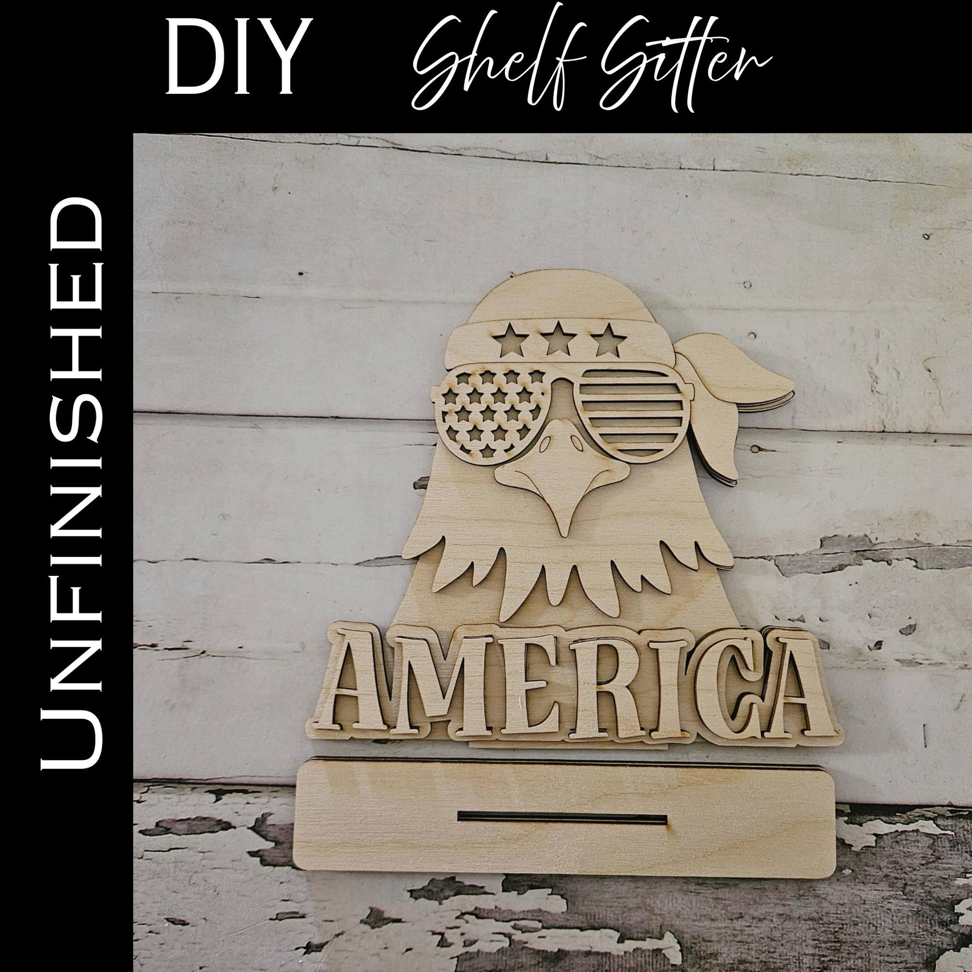 4th of July Gnome Shelf Sitter Wood Blank DIY Kit