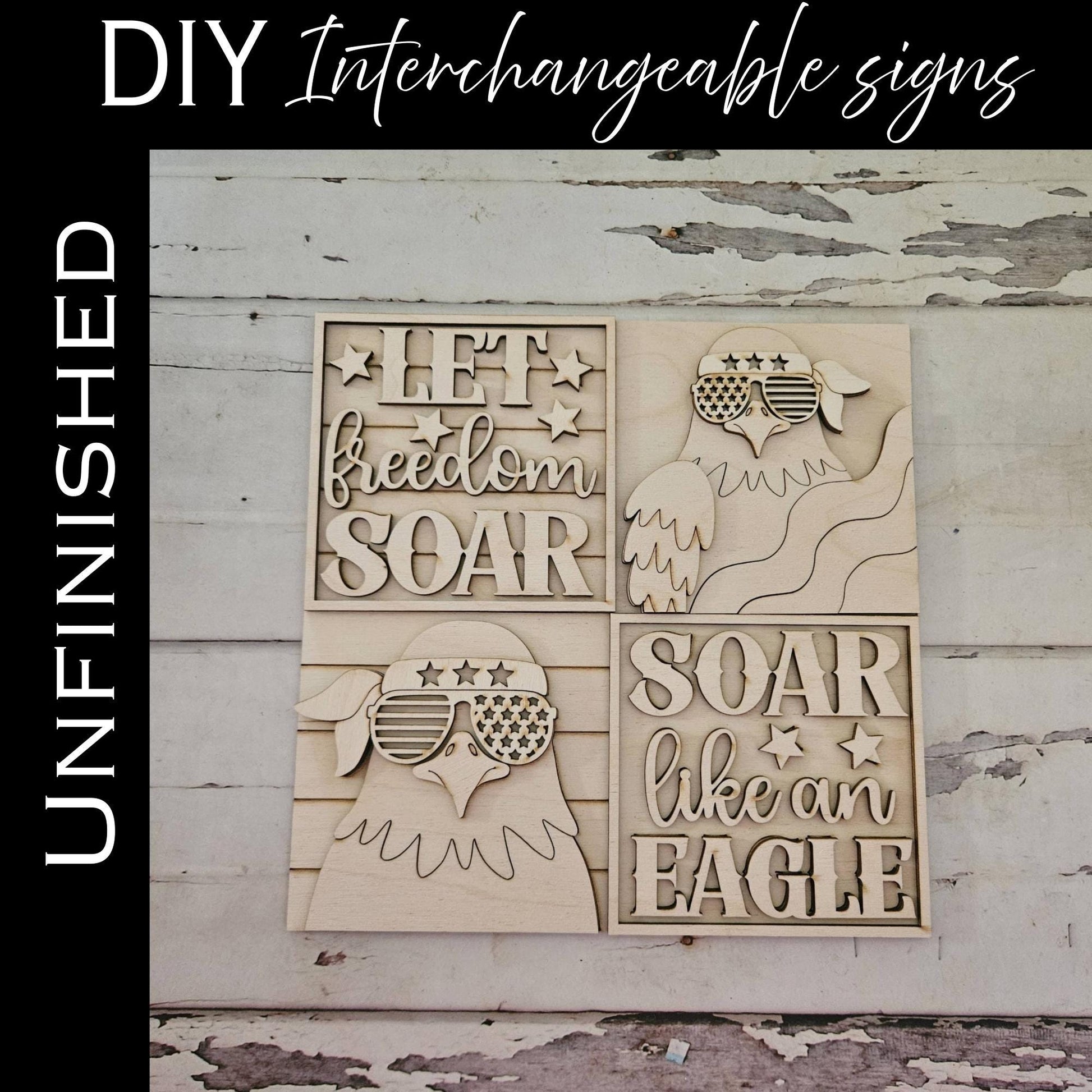 DIY 4th of July Interchangeable Sign – Unfinished Wood Patriotic Decor