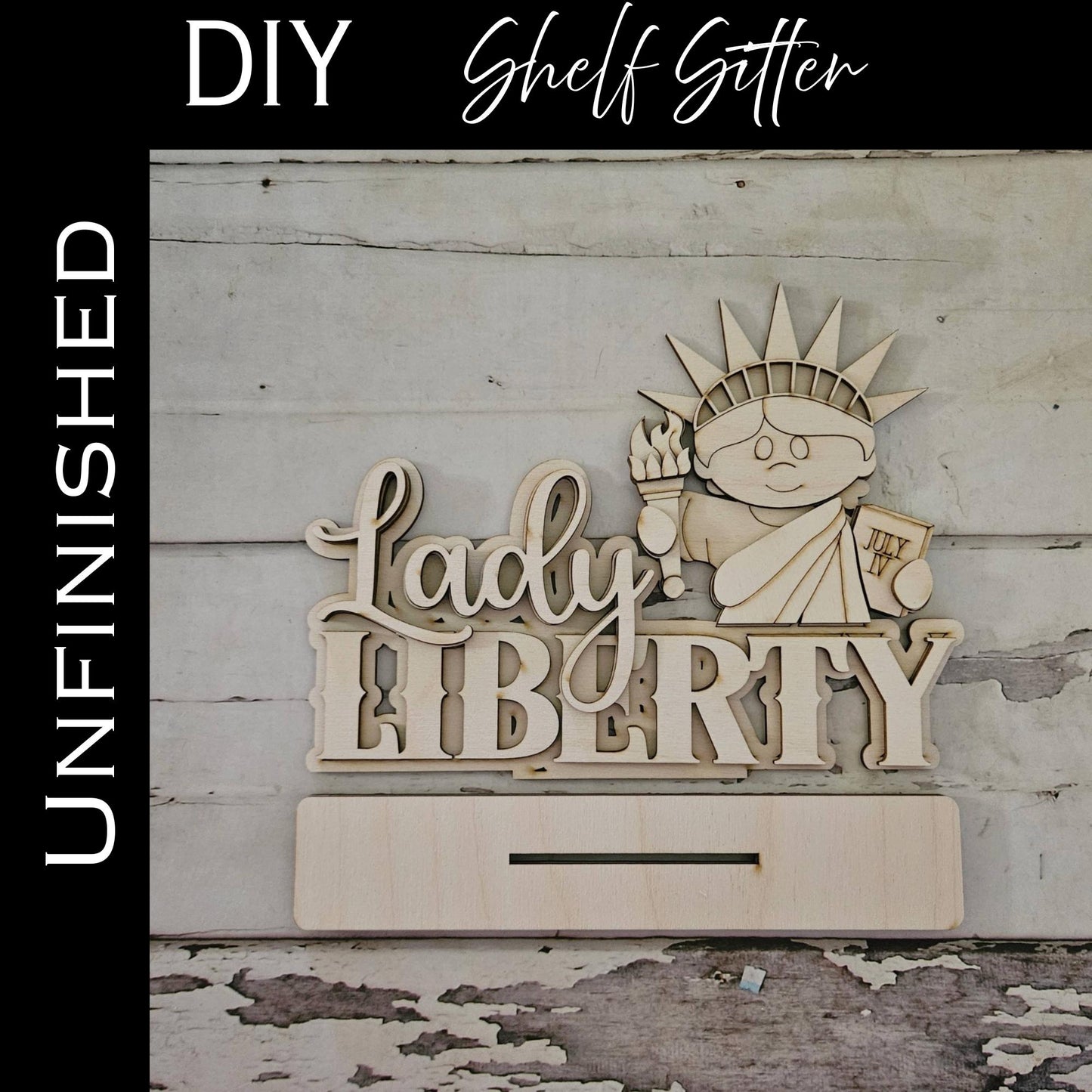 4th of July Gnome Shelf Sitter Wood Blank DIY Kit