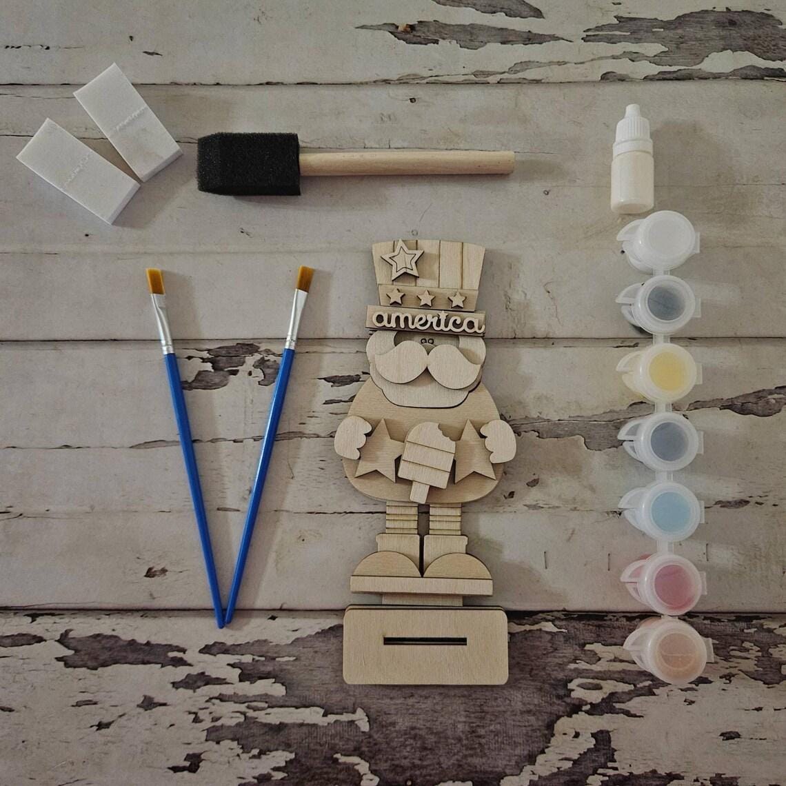 DIY 4th of July Gnome Shelf Sitter, Patriotic Tiered Tray Decor, Wood Blank