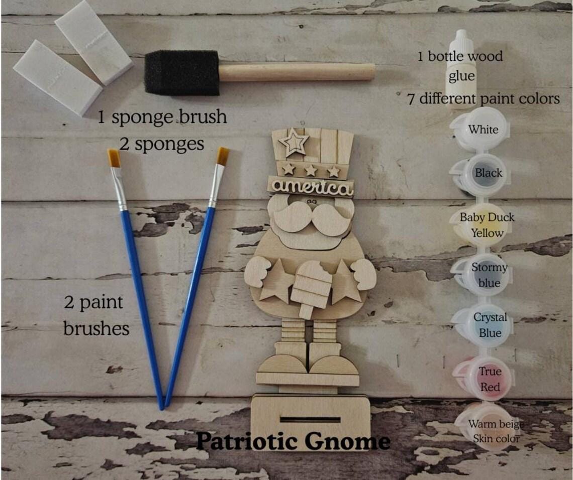 DIY 4th of July Gnome Shelf Sitter, Patriotic Tiered Tray Decor, Wood Blank