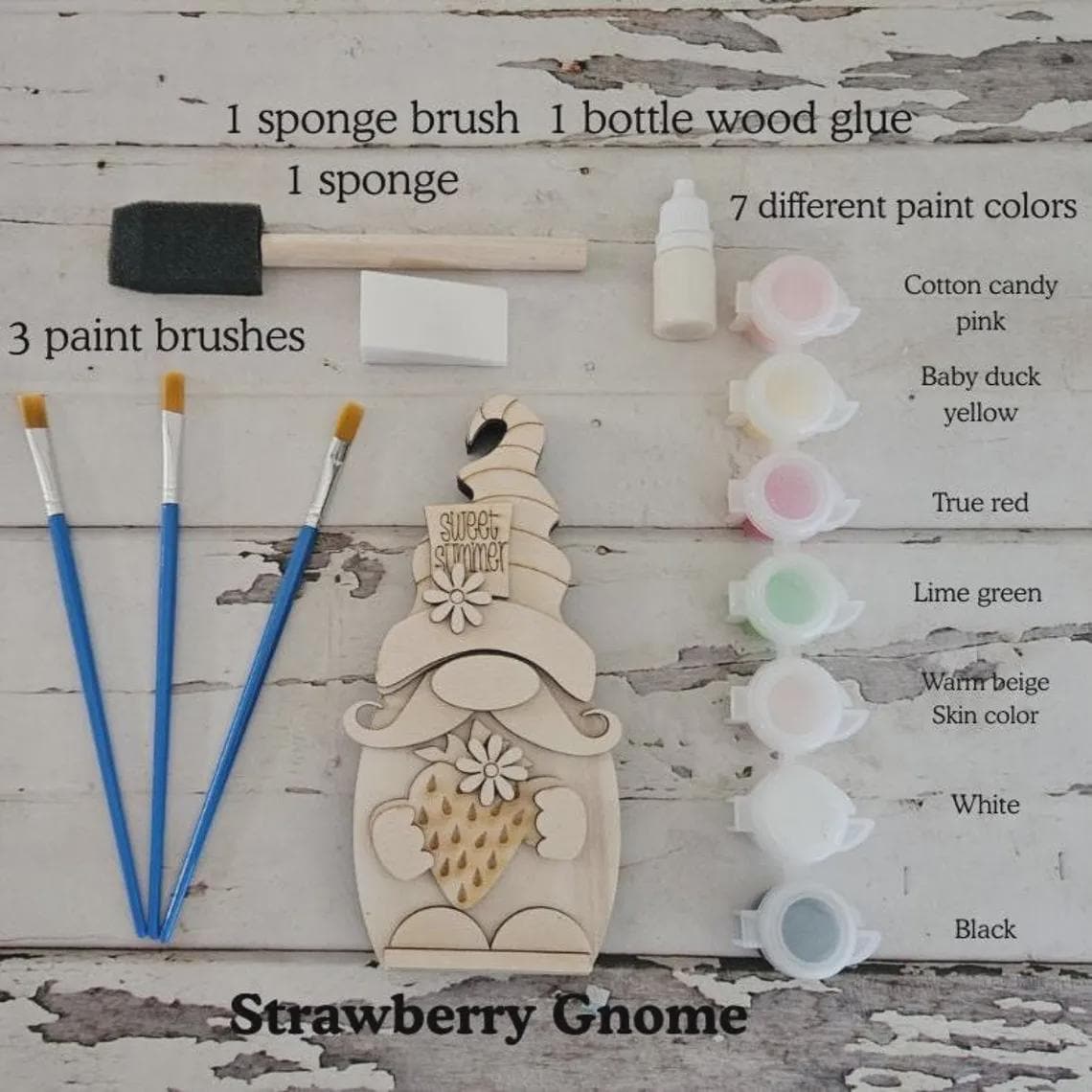 DIY Summer Strawberry Gnome Wood Blank, Tiered Tray Decor