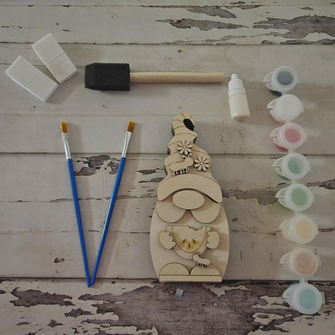 DIY Summer Gnome Shelf Sitter Wood Blank, Tiered Tray Decor