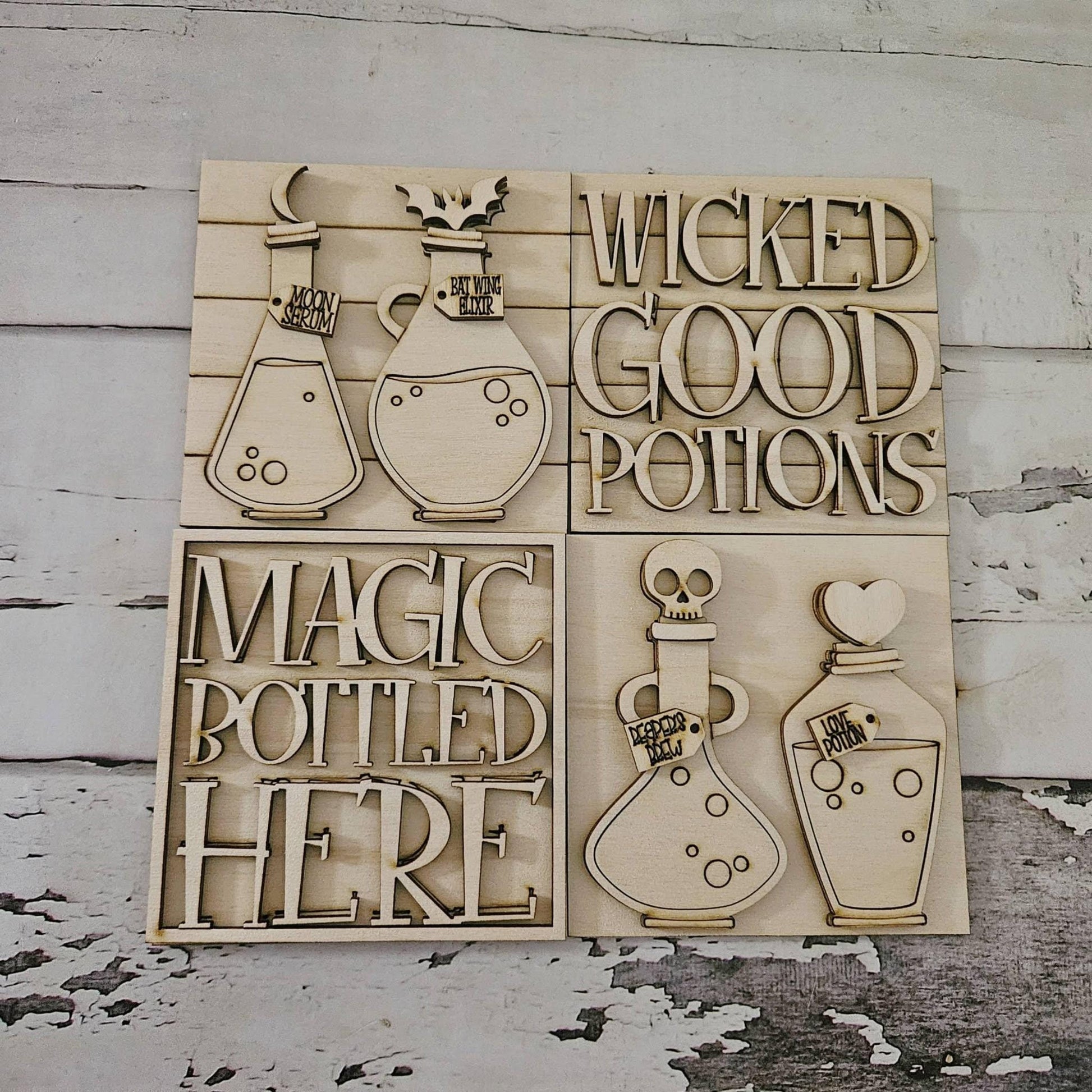 DIY Halloween Tiered Tray Decor Bundle, Unfinished Birch Wood Blanks