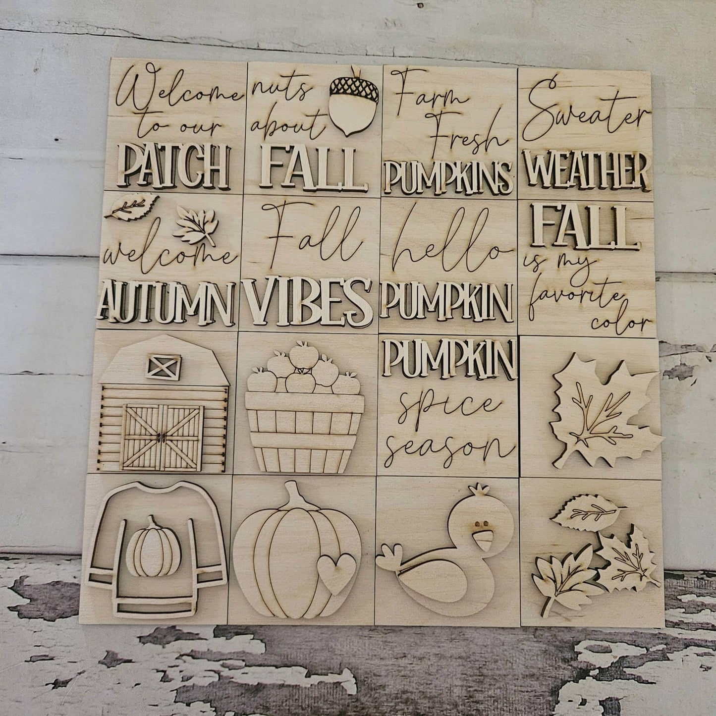 Unfinished Birch Wood Fall Tiered Tray Decor, DIY Kit MINI interchangeable signs