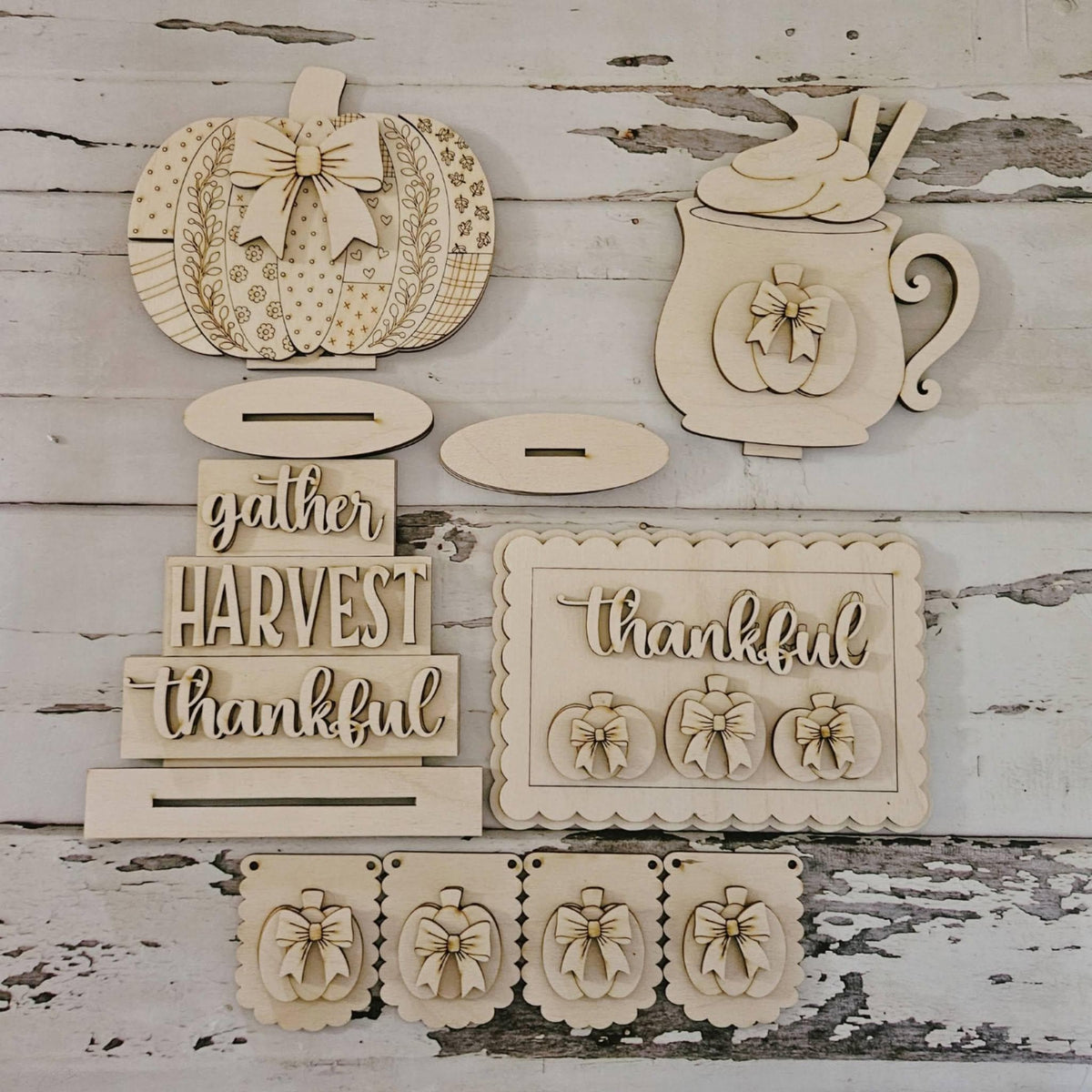 DIY Fall Tiered Tray Decor, Unfinished Wood Blanks, Autumn Decor Kit
