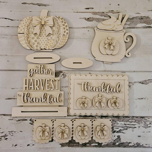 DIY Fall Tiered Tray Decor, Unfinished Wood Blanks, Autumn Decor Kit