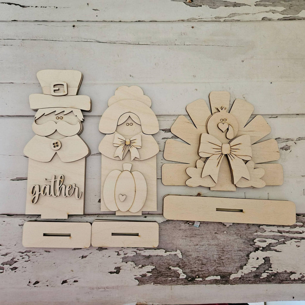 DIY Thanksgiving Gnome Shelf Sitter Set: Unfinished Wood Fall Decor