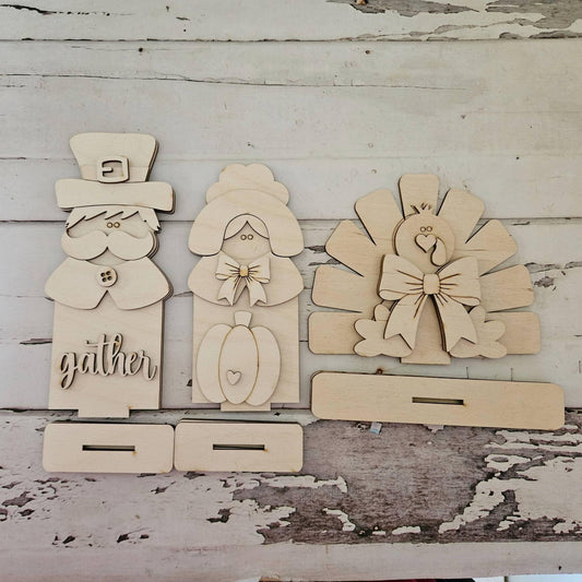 DIY Thanksgiving Gnome Shelf Sitter Set: Unfinished Wood Fall Decor