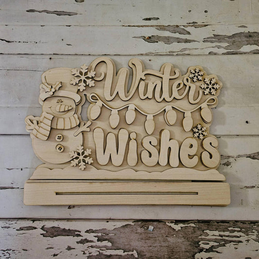 Snowman Shelf Sitter Wood Blank - Winter Tiered Tray DIY Decor