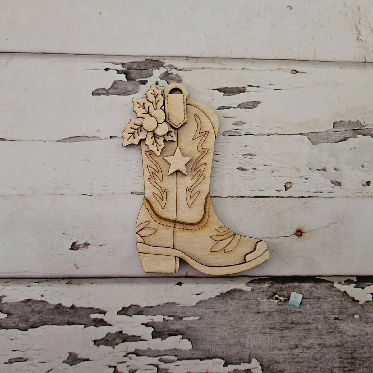 DIY Wood Christmas Ornament Coloring Kit, Cowboy boot ornament