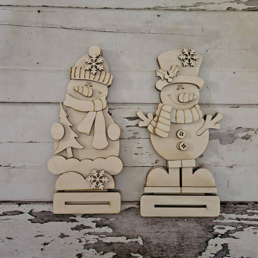 DIY Winter Shelf Sitter Wood Blank - Snowman Tiered Tray Decor