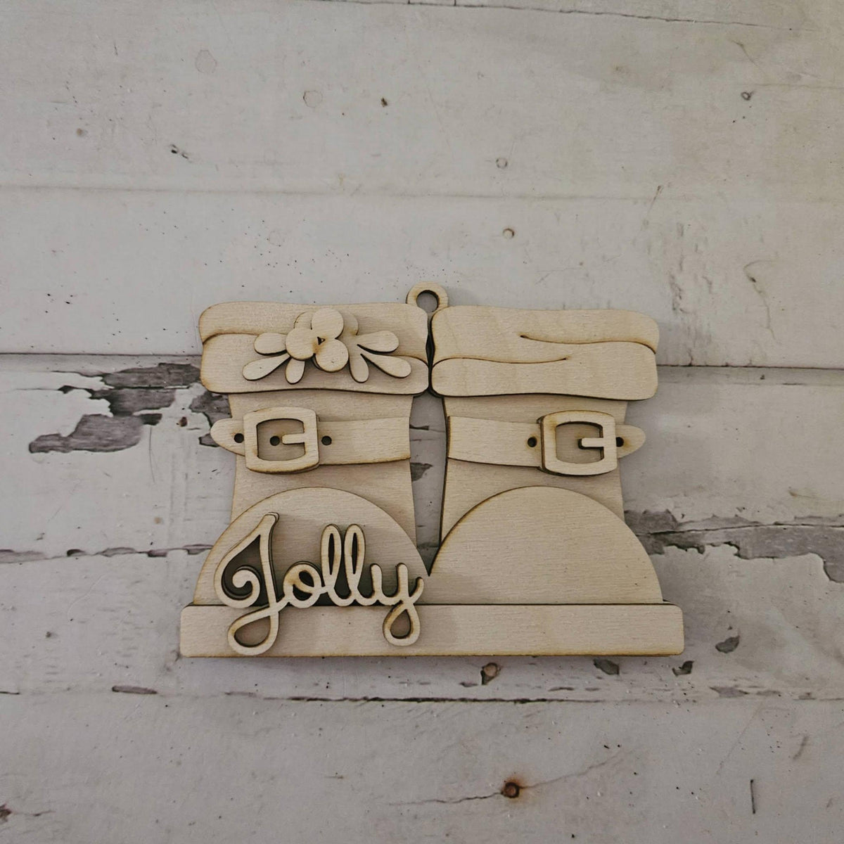 DIY Wood Christmas Ornament Coloring Kit, 'Santa boots ornament design