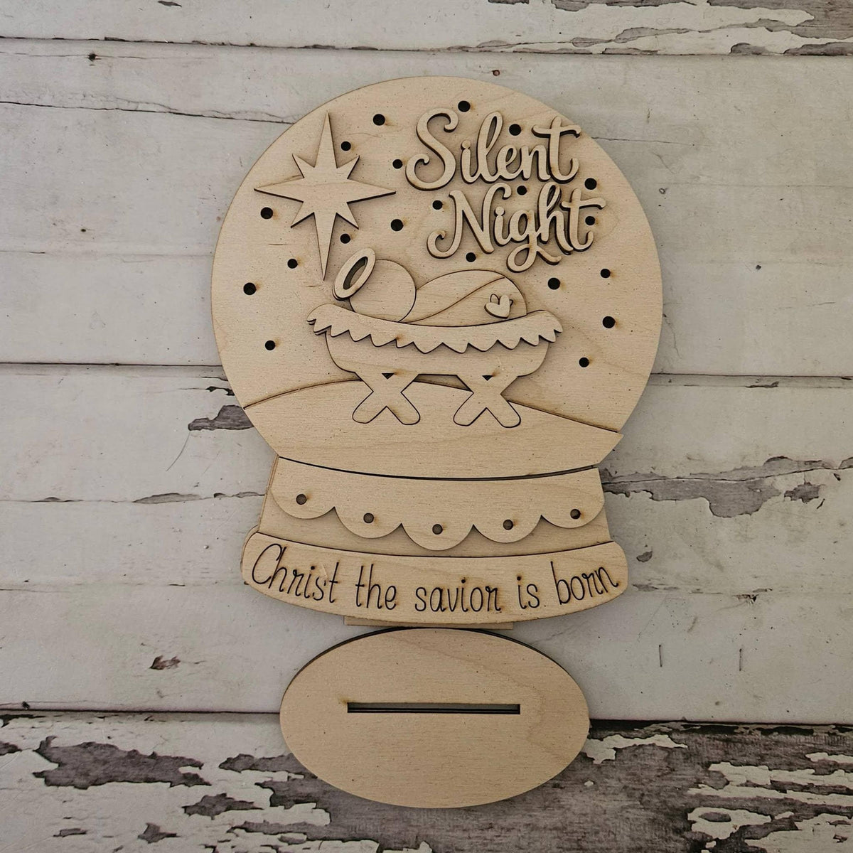 Christmas Wood Blank, DIY Tiered Tray Decor Shelf Sitter Snow Globe,